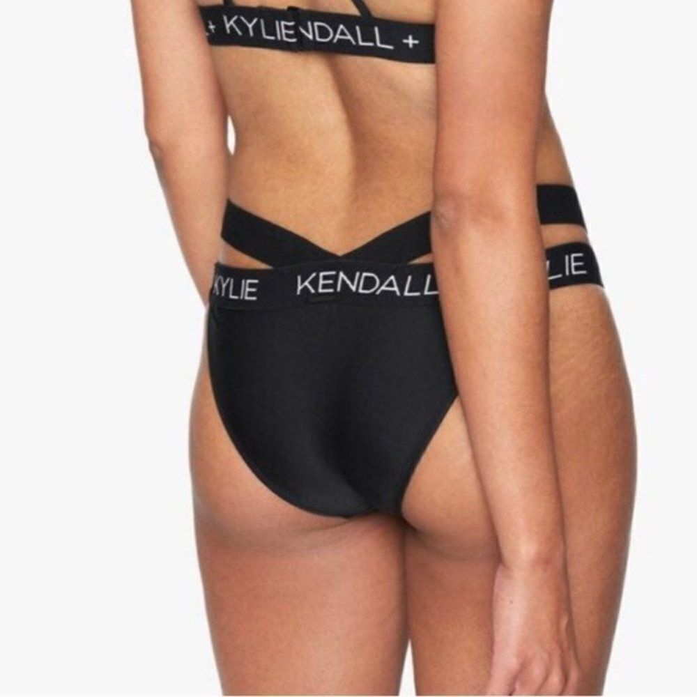Kendall & Kylie Women's Black Logo Brand Bikini Top bandage logo Bottom Size XL - Picture 3 of 15